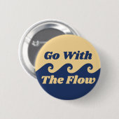 流れ青い黄色のビーチ波のレトロ 缶バッジ (正面&裏面)