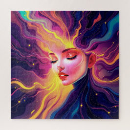 流れ鮮やかヘアウーマンポートレートジグソーパズル ジグソーパズル