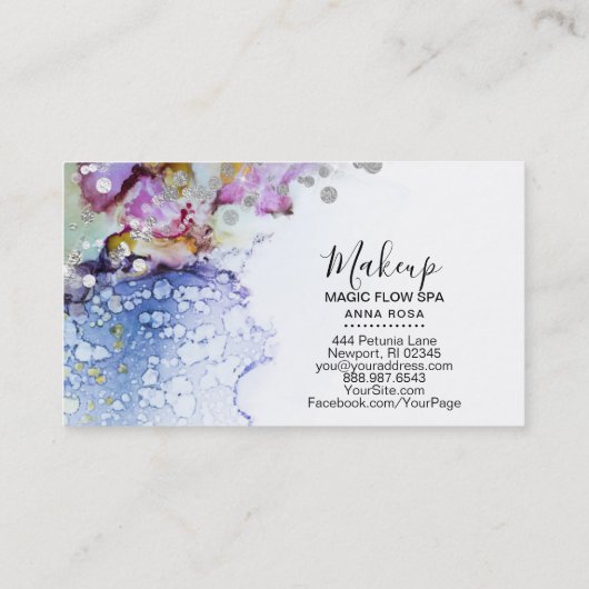 *~*流オーガニック水カラー抽象芸術グリッター青 名刺 (裏面)
