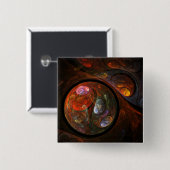 流体つながり抽象芸術アートボタン(四角) 缶バッジ (正面&裏面)
