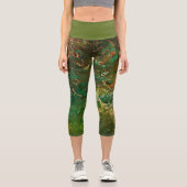 流体の森、緑、黄色、タン カプリレギンス (正面)