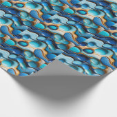 流体の青い波の小石金ゴールドアクセント抽象芸術 ラッピングペーパー (角)