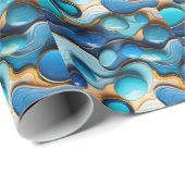 流体の青い波の小石金ゴールドアクセント抽象芸術 ラッピングペーパー (ロールコーナー)