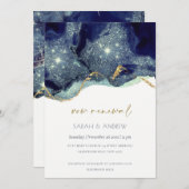 流体アルコールインクネイビーグリッターボーク再生招待状 サンキューカード (正面/裏面)