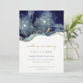 流体アルコールインクネイビーグリッター結婚式の招待 サンキューカード (スタンド正面)