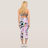 流体アートコットンキャンディーピンク、ティール(緑がかった色)、ブラックと金ゴールド カプリレギンス (裏面)