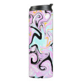 流体アートコットンキャンディーピンク、ティール(緑がかった色)、ブラックと金ゴールド タンブラー (回転左)