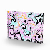 流体アートコットンキャンディーピンク、ティール(緑がかった色)、ブラックと金ゴールド フォトブロック (右)