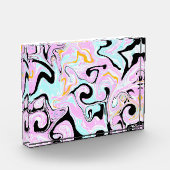 流体アートコットンキャンディーピンク、ティール(緑がかった色)、ブラックと金ゴールド フォトブロック (左)