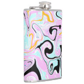 流体アートコットンキャンディーピンク、ティール（緑がかった色）、ブラックと金ゴールド フラスク (右)