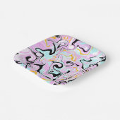 流体アートコットンキャンディーピンク、ティール(緑がかった色)、ブラックと金ゴールド ペーパープレート (傾斜あり)