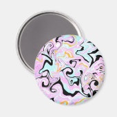 流体アートコットンキャンディーピンク、ティール(緑がかった色)、ブラックと金ゴールド マグネット (正面/裏面)