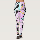 流体アートコットンキャンディーピンク、ティール(緑がかった色)、ブラックと金ゴールド レギンス (裏面)