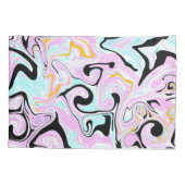 流体アートコットンキャンディーピンク、ティール（緑がかった色）、ブラックと金ゴールド 枕カバー (裏面)