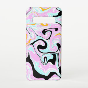 流体アートコットンキャンディーピンク、ティール（緑がかった色）、ブラックと金ゴールド SAMSUNG GALAXY S10ケース