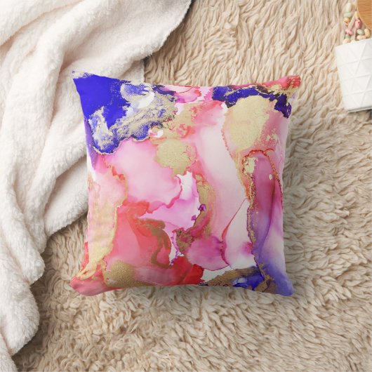 流体アート抽象芸術ピンクパープル金ゴールドメタリック クッション (ブランケット)