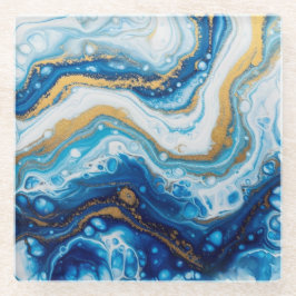 流体エレガントアート装飾タイル – 抽象芸術ブルー ガラスコースター