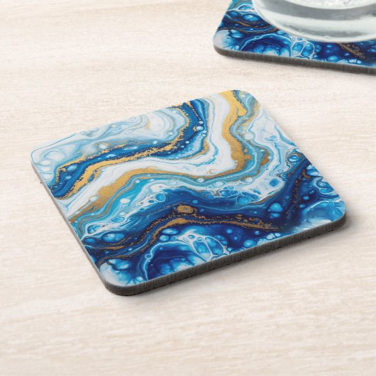 流体エレガントアート装飾タイル – 抽象芸術ブルー コースター (左側)