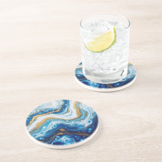 流体エレガントアート装飾タイル – 抽象芸術ブルー コースター (側面)