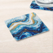 流体エレガントアート装飾タイル – 抽象芸術ブルー スクエアペーパーコースター (アングル)