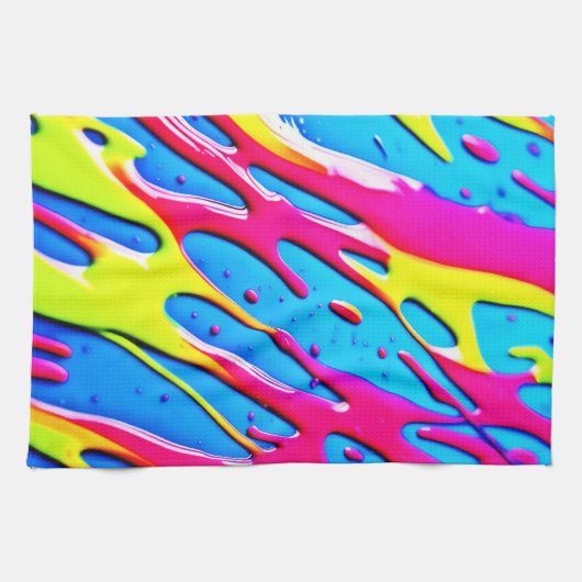 流体カラー：ドリッピング抽象芸術最高傑作 キッチンタオル (横)