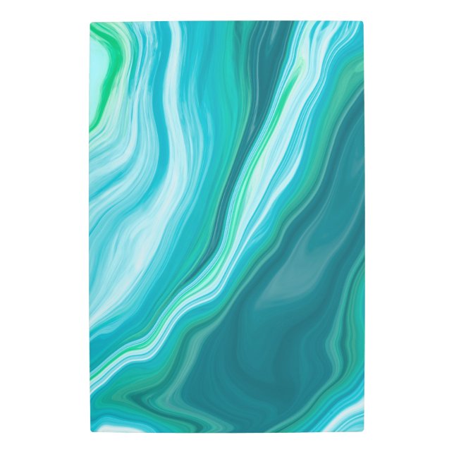 流体ブルーとターコイズデジタルアート メタルプリント (正面)