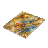 流体ラインと円ゴールデン抽象芸術水色 タイル (側面)