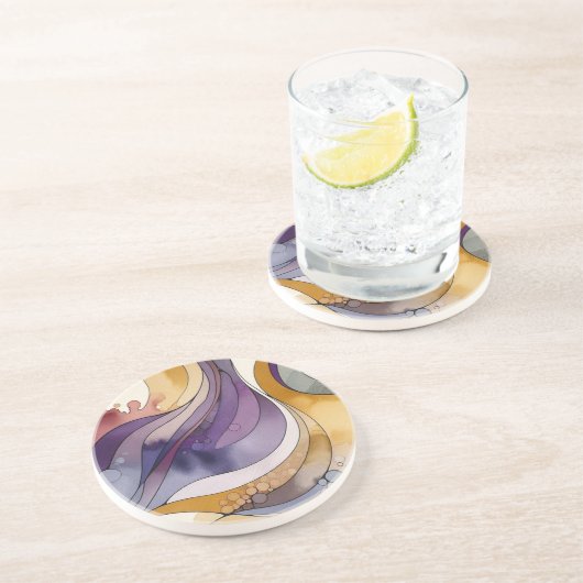 流体ラインの紫色と金色の抽象芸術水色 コースター (側面)