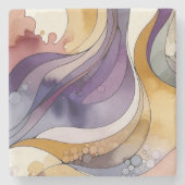 流体ラインの紫色と金色の抽象芸術水色 ストーンコースター (正面)