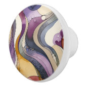 流体ラインの紫色と金色の抽象芸術水色 セラミックノブ (右)