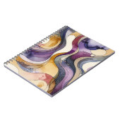 流体ラインの紫色と金色の抽象芸術水色 ノートブック (左側)