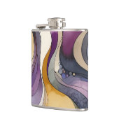 流体ラインの紫色と金色の抽象芸術水色 フラスク (左)