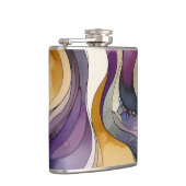 流体ラインの紫色と金色の抽象芸術水色 フラスク (右)