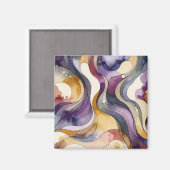 流体ラインの紫色と金色の抽象芸術水色 マグネット (正面/裏面)