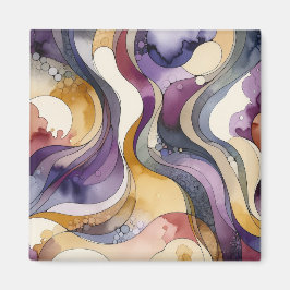 流体ラインの紫色と金色の抽象芸術水色 マグネット