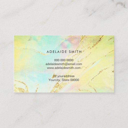 流体大理石の黄色い緑 名刺 (裏面)