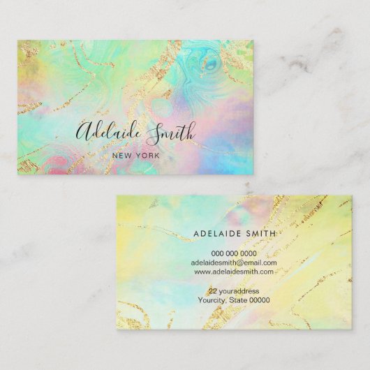 流体大理石の黄色い緑 名刺 (正面/裏面)