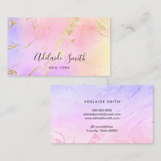 流体大理石パープルピンク色 名刺 (正面/裏面)
