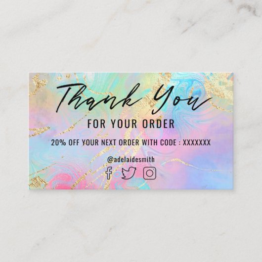 流体大理石フェイクホイル感謝していユーの名刺 名刺 (正面)