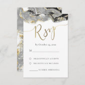 流体大理石ブラック金ゴールド結婚RSVP 出欠カード (正面/裏面)