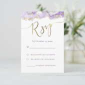 流体大理石ラベンダー金ゴールド結婚RSVP 出欠カード (スタンド正面)