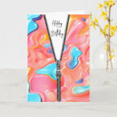 流体抽象デザインと誕生日用ジッパー カード (黄色い花)