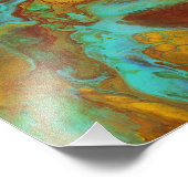 流体抽象芸術のティール（緑がかった色）と黄色 フォトプリント            (角)