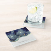 流体抽象芸術アルコールインク金ゴールドネイビーグリッター ガラスコースター (アングル)