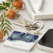 流体抽象芸術アルコールインク金ゴールドネイビーグリッター キーホルダー (正面右)