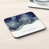 流体抽象芸術アルコールインク金ゴールドネイビーグリッター コースター (左側)