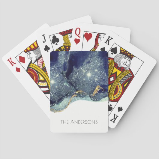 流体抽象芸術アルコールインク金ゴールドネイビーグリッター トランプ (裏面)