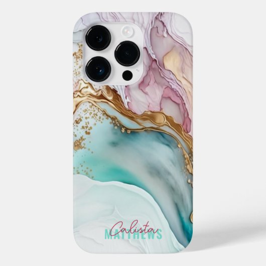 流体抽象芸術インクマゼンタ金ゴールドティール(緑がかった色)名 Case-Mate iPhoneケース (裏面)