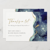 流体抽象芸術インク金ゴールドネイビーグリッター結婚ズ サンキューカード (正面/裏面)