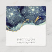 流体抽象芸術金ゴールドネイビーグリッターイヤリングディスプレイ スクエア名刺 (正面)